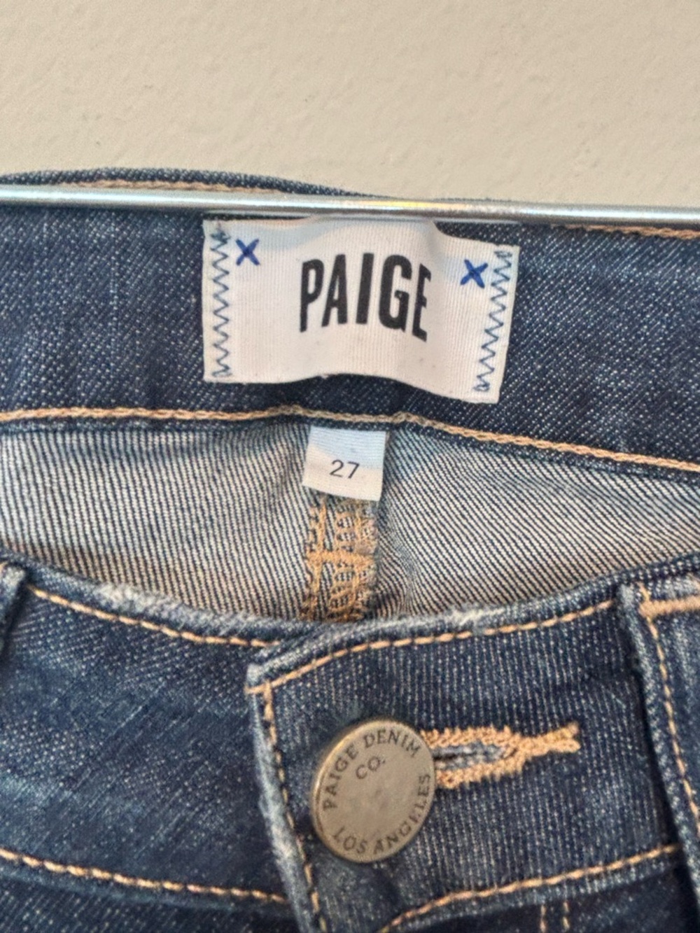 PAIGE Distressed Boyfriend Jeans in Dark Blue Wash - Picture 4 of 5
